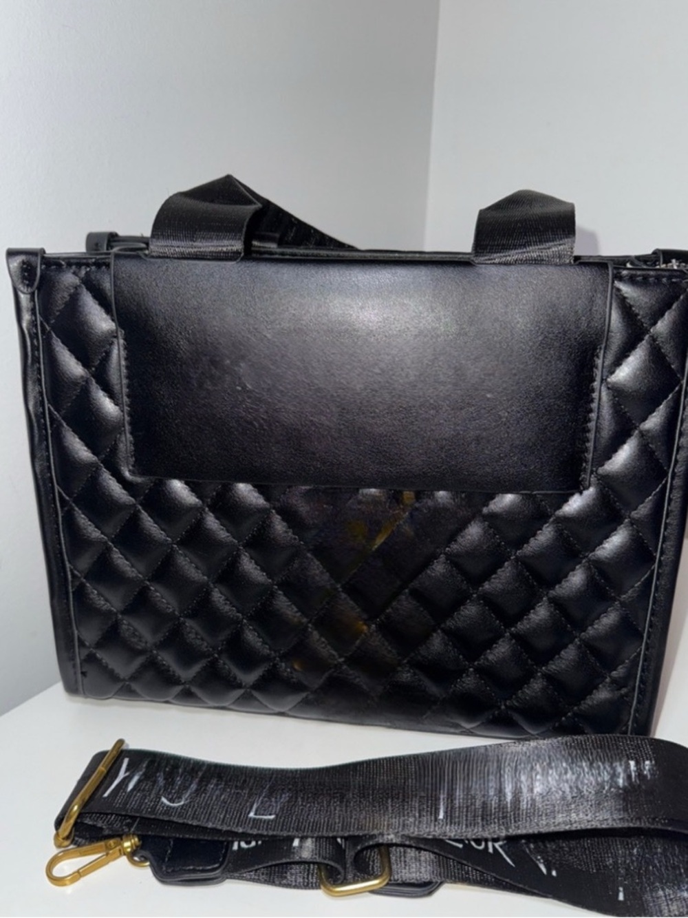Quilted Black Women's Top-Handle Tote
